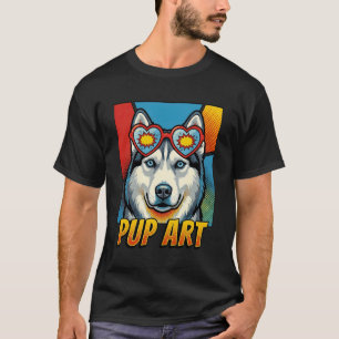 Camiseta Husky Siberiano Pop Art Estilo Cómic Retro