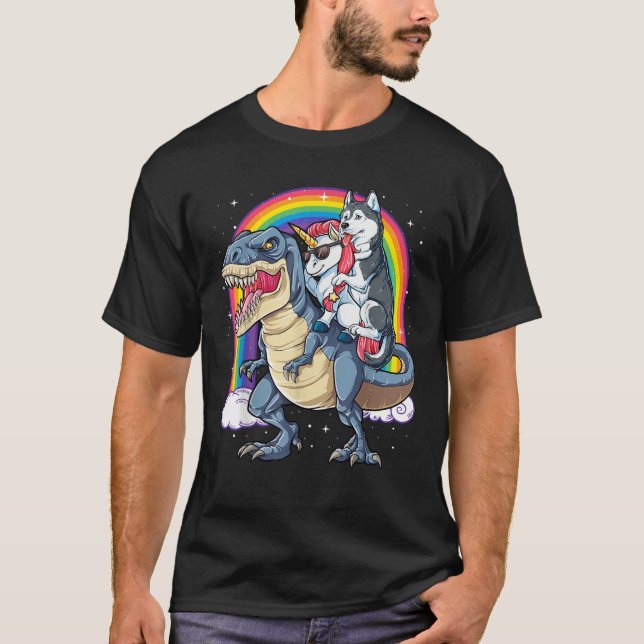 Camiseta Husky siberiano Unicorn Dinosaur T rex Funny Rainb (Anverso)