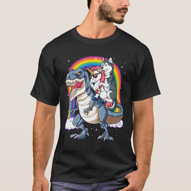 Camiseta Husky siberiano Unicorn Dinosaur T rex Funny Rainb (Anverso)
