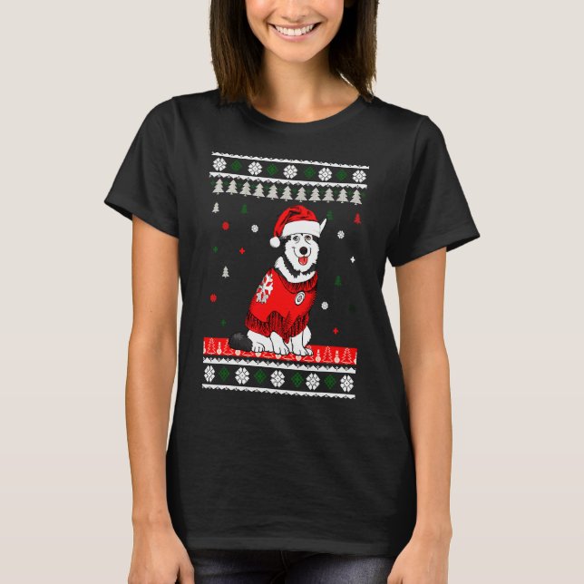 Camiseta Husky Wearing Santa Hat Tree (Anverso)