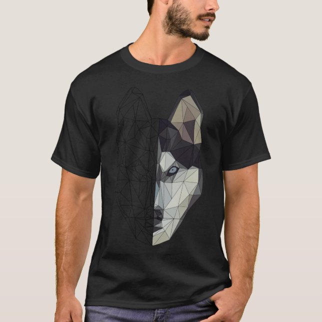 Camiseta Husky Wolf Dog Puppy Animal Low Poly Geométrico (Anverso)