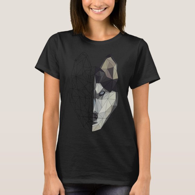 Camiseta Husky Wolf Dog Puppy Animal Low Poly Geométrico (Anverso)