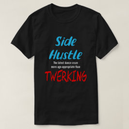 Camiseta Hustle lateral frente a la Uniforme de texto azul 