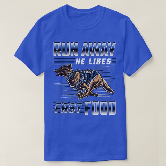 Camiseta Huye, le gusta la comida rápida, divertida policía (Diseño del anverso)