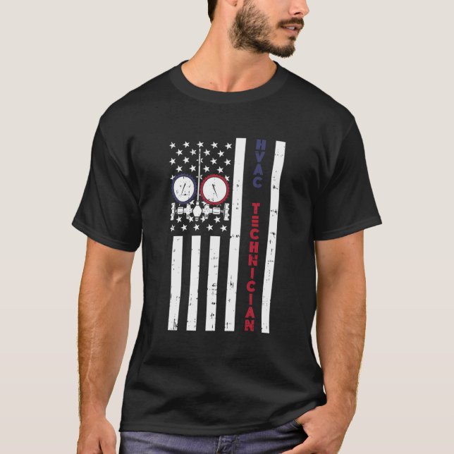 Camiseta Hvac, Técnico De Bandera Estadounidense Orgulloso  (Anverso)