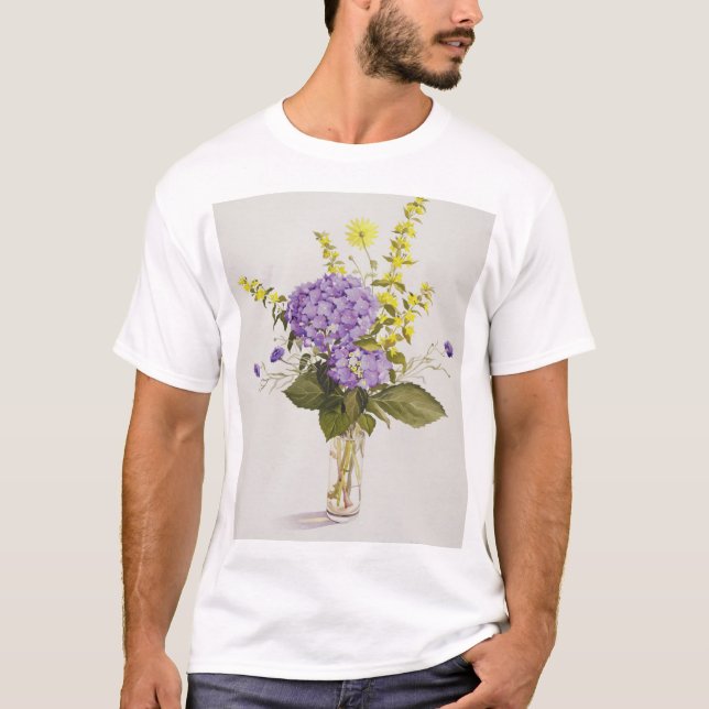 Camiseta Hydrangea azul con lisimaquia amarilla (Anverso)