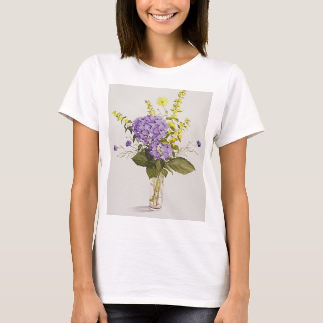 Camiseta Hydrangea azul con lisimaquia amarilla (Anverso)
