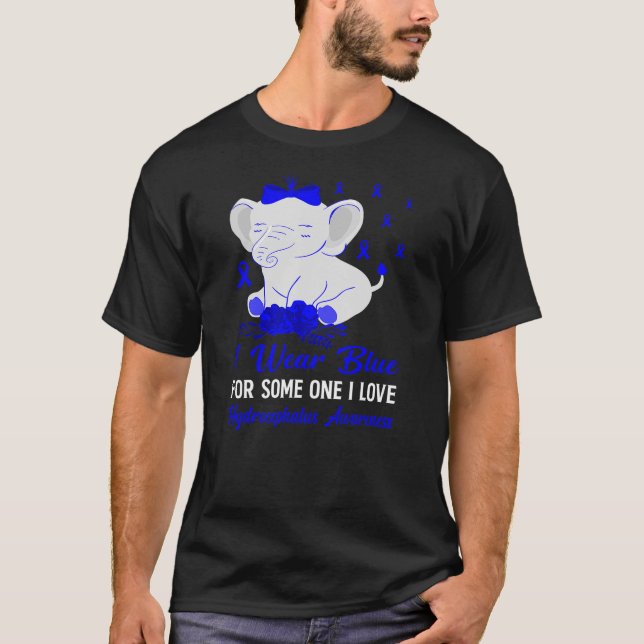 Camiseta Hydrocephalus Awareness Blue Ribbon Cute Elephant  (Anverso)