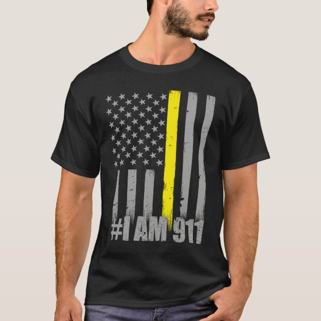 Camiseta I Am 911  Thin Gold Line Flag  Police Dispatcher (Anverso)