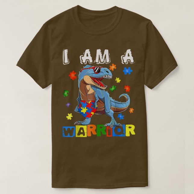 Camiseta I Am A Warrior Autism Awareness Dinosaur Heart Puz (Diseño del anverso)