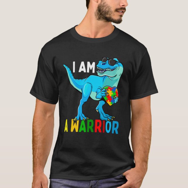 Camiseta I Am A Warrior Autism Family Dinosaur Autism Aware (Anverso)