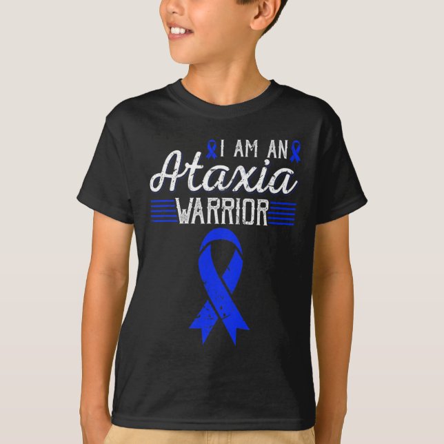 Camiseta I Am An Ataxia Warrior Blue Ribbon Awareness  (Anverso)
