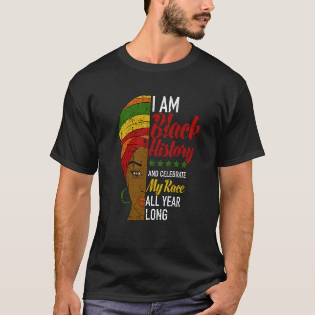 Camiseta I Am Black All Year Long Afrocentric Turban Black  (Anverso)