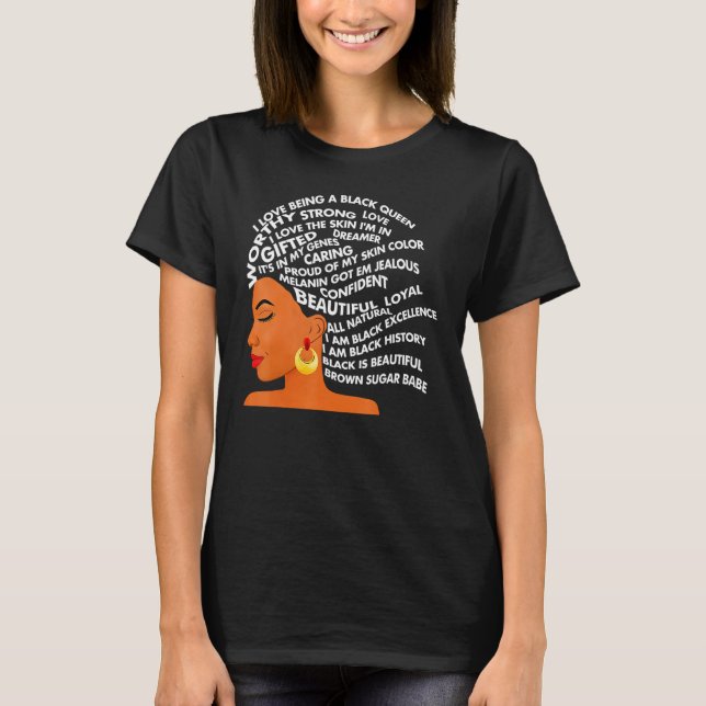 Camiseta I Am Black Excellence Strong Woman Word Hair (Anverso)
