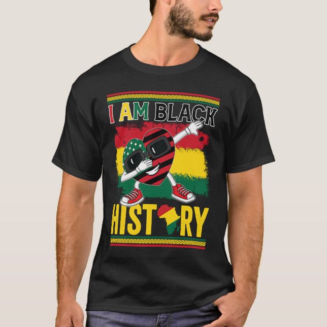 Camiseta I Am Black History American Flag Cute Heart BHM BL (Anverso)