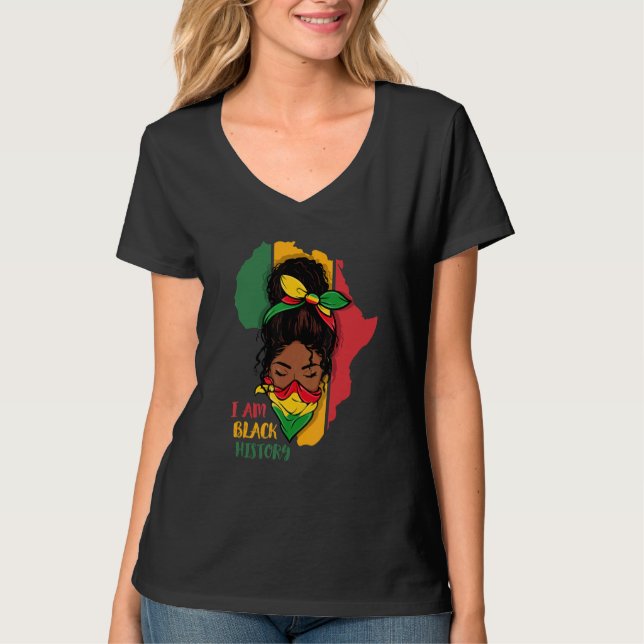 Camiseta I Am Black History Month Africa Map & Black Queen  (Anverso)