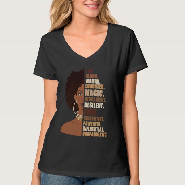 Camiseta I Am Black Woman Melanin Africa Pride History BHM  (Anverso)