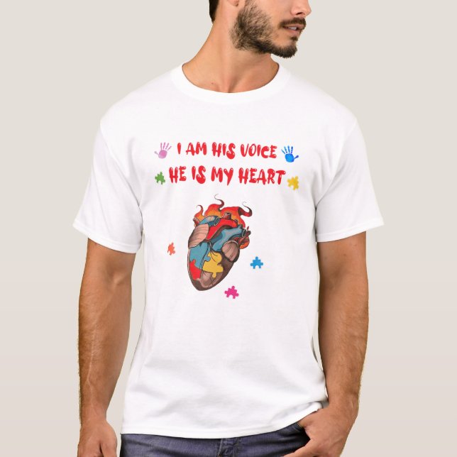 Camiseta I Am His Voice He Is My Heart Autism Awareness Mom (Anverso)