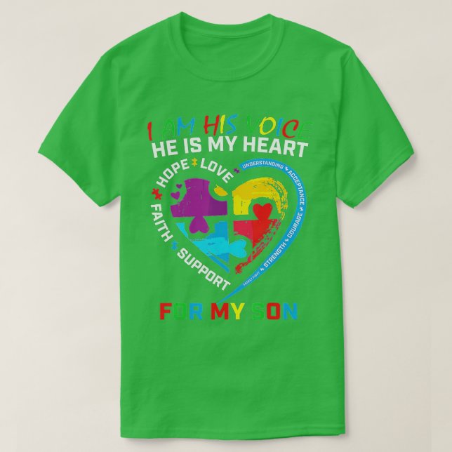 Camiseta I Am His Voice He Is My Heart Autism Awareness Son (Diseño del anverso)