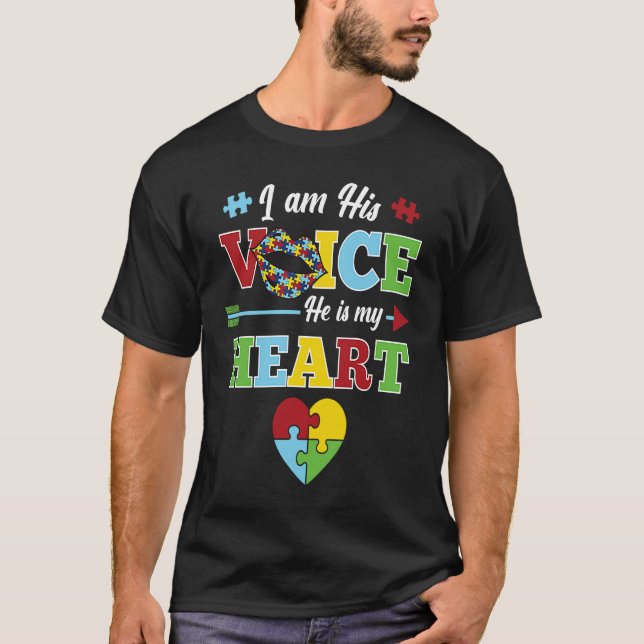 Camiseta I Am His Voice He Is My Heart Puzzle  Autism Aware (Anverso)