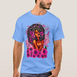 Camiseta I Am Strong Pink Ribbon Flowers Black Queen Breast