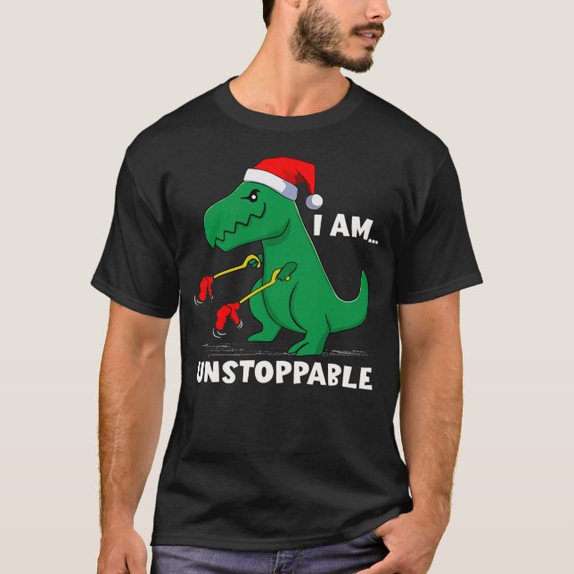 Camiseta I Am Unstoppable Dinosaur Santa Hat T-Rex Dino Chr (Anverso)