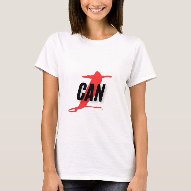Camiseta "I Can" Dynamic Red & Black Empowerment Word Art (Anverso)