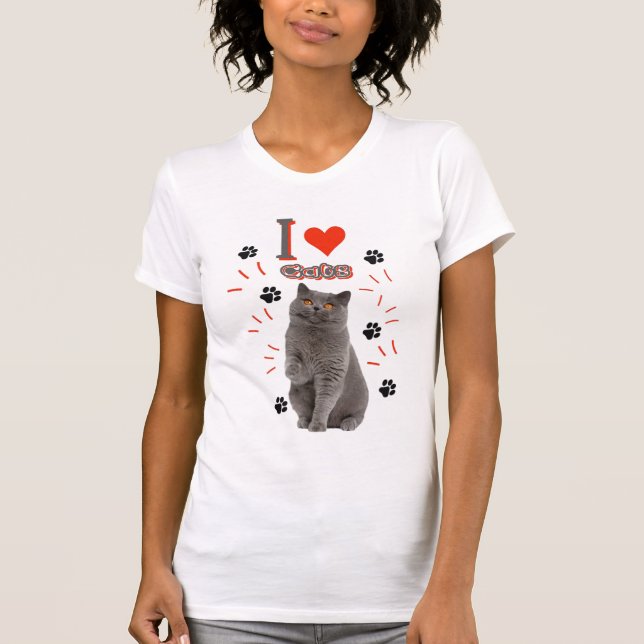Camiseta I ❤️ Cats – Cute Cat & Paw Print Design (Anverso)