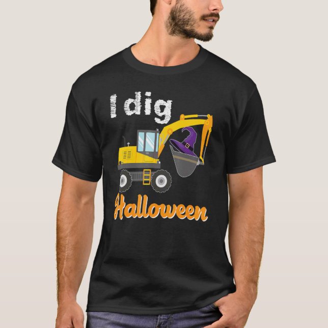 Camiseta I cavar Halloween Excavator Tractor de Calabaza (Anverso)