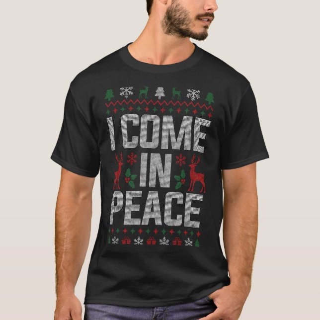 Camiseta I Come In Peace Couple Matching Ugly Christmas Swe (Anverso)