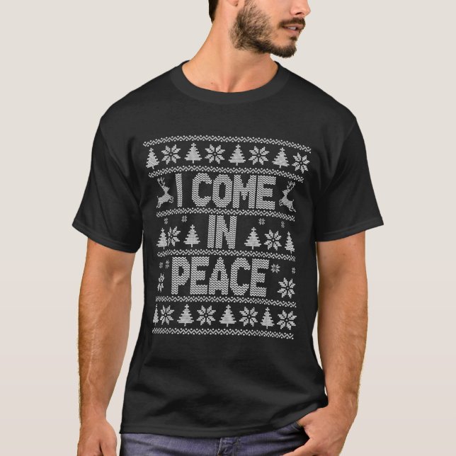 Camiseta I Come In Peace Couple Matching Ugly Christmas Swe (Anverso)
