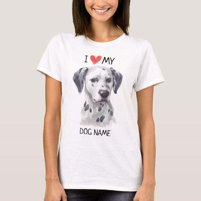Camiseta I corazón mi acuarela dálmata del mascota del (Anverso)