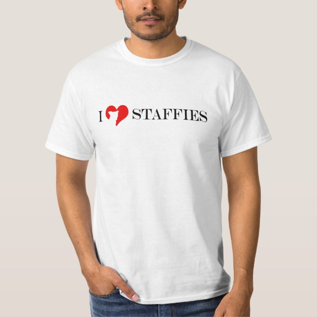 Camiseta I corazón Staffies - hombres rojos y negros (Anverso)
