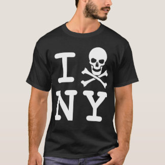 Camiseta I (cráneo y bandera pirata) NY, blanco en negro