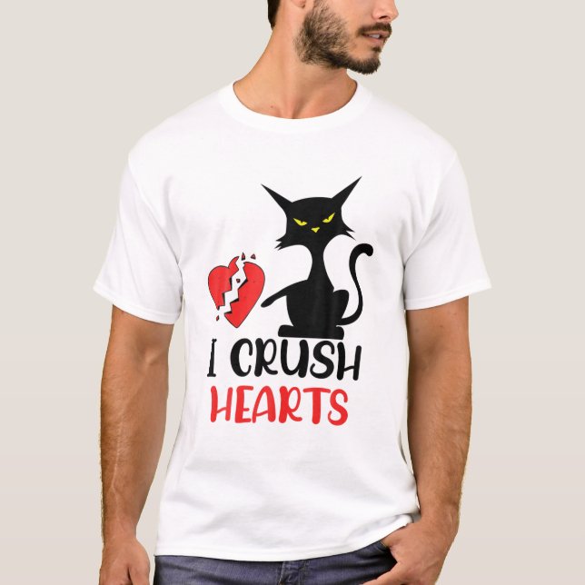 Camiseta I Crush Hearts Funny Black Cats Valentine Cat Crus (Anverso)