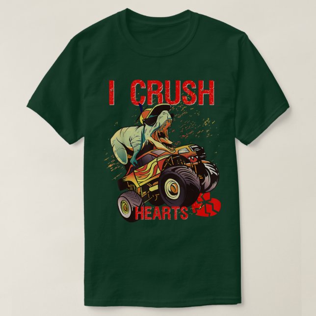 Camiseta I Crush Hearts T Rex Dinosaur Riding Monster Truck (Diseño del anverso)