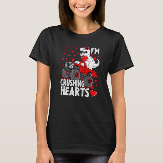 Camiseta I Crush Hearts Trex Dino Monster Truck Boys Valent (Anverso)