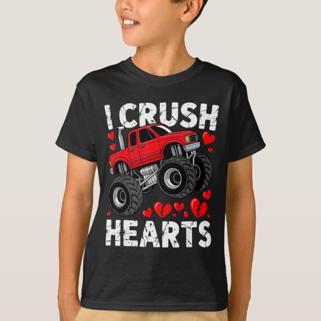 Camiseta I Crush Hearts Valentine Monster Truck Boys Toddle (Anverso)