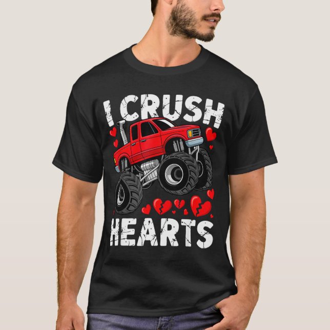Camiseta I Crush Hearts Valentine Monster Truck Boys Toddle (Anverso)