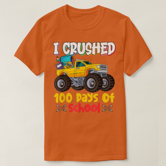 Camiseta I Crushed 100 Days Of School Monster Truck Kids Bo (Diseño del anverso)