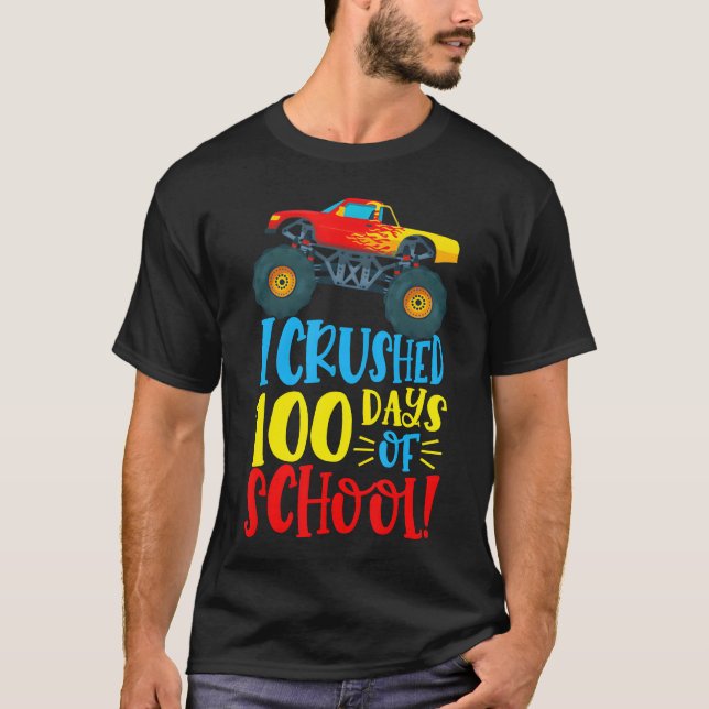 Camiseta I Crushed 100 Days Of School Monsterruck Car Boy f (Anverso)