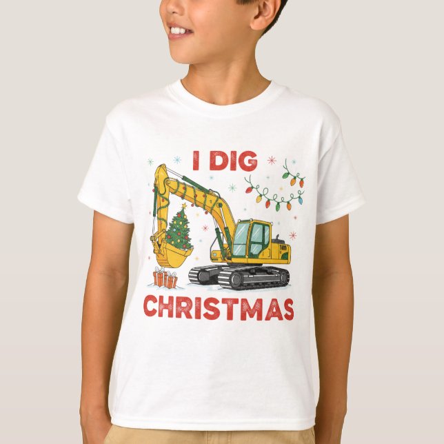 Camiseta I Dig Christmas Cute Excavator Tree Lights Kids (Anverso)