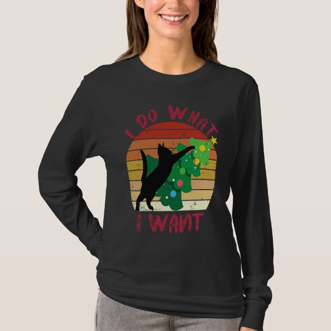 Camiseta I Do What I Want Black Cat Christmas Tree Cat (Anverso)