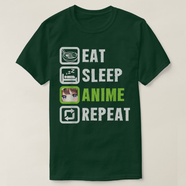Camiseta I Eat and Sleep Watch Anime Repeat, Ramen Kawaii  (Diseño del anverso)