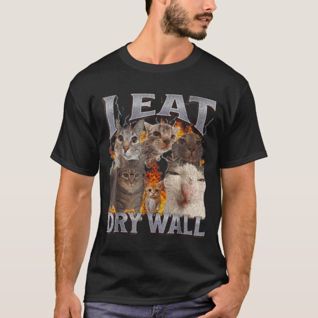 Camiseta I Eat Drywall Funny Cat Meme Bootleg Graphic  (Anverso)