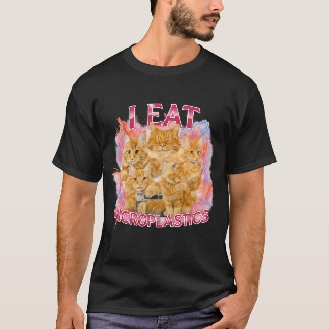 Camiseta I Eat Microplastics Funny Cat Meme Bootleg Graphic (Anverso)