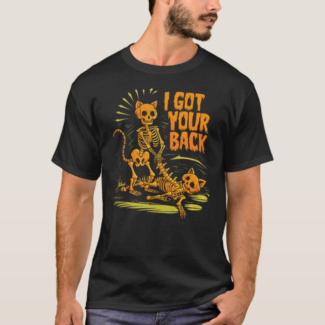 Camiseta I Got Your Back funny Halloween cat Skeleton Skull (Anverso)