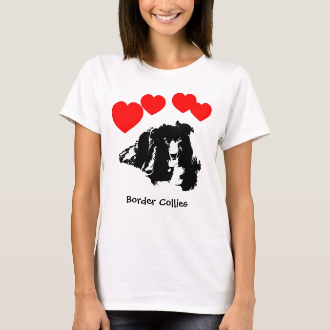 Camiseta I Heart (Love) Border Collies Dog  (Anverso)