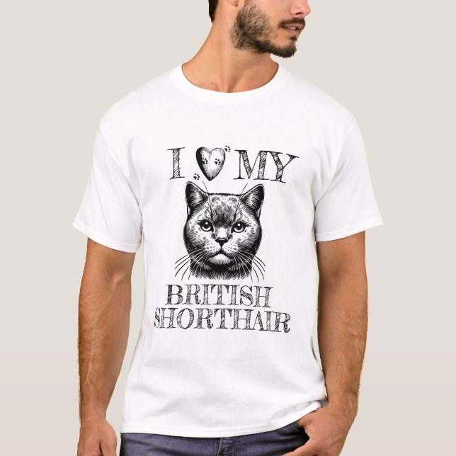 Camiseta I Heart My British Shorthair, Cat Pawprints Black (Anverso)