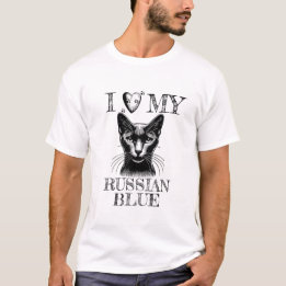 Camiseta I Heart My Russian Blue, Cat Pawprints Black